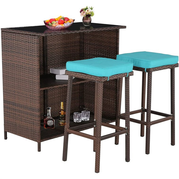 3 pieza Patioko rattan zumezko barra multzoa